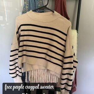 Free People Cream and Black Crew Neck Sweater